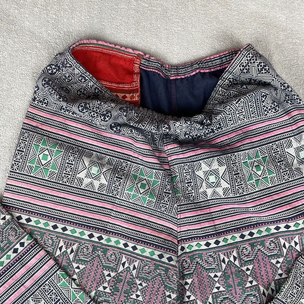 Cotton Tribal Boho Hippie Pants Women's Small Blue Pink Green Straight Leg Crop - Picture 13 of 16